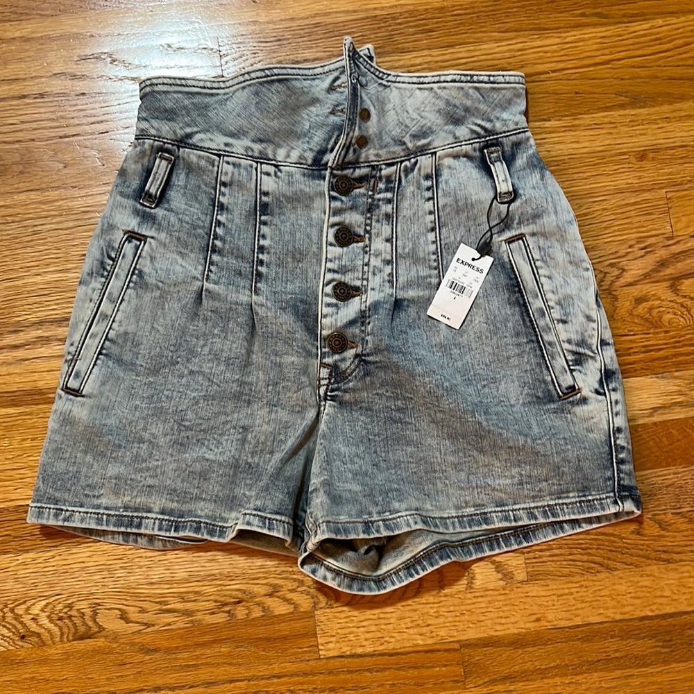 Express foldover acid wash denim shorts NWT